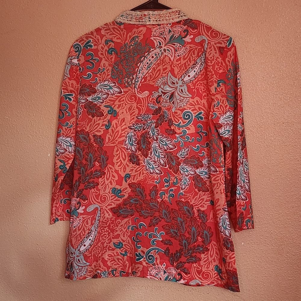 Charter Club Tunic Top Bohemian Red/Orange XS